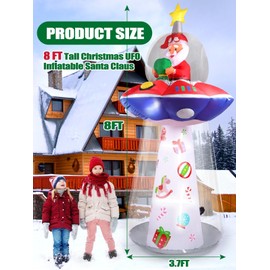 Kalolary 8 FT Christmas Inflatables Outdoor Decoration Inflatable UFO with Santa Claus Christmas Blow Up Yard Decor Built-in LED Lights for Xmas Lawn Garden Holiday Home Party, EBANKU-LD165