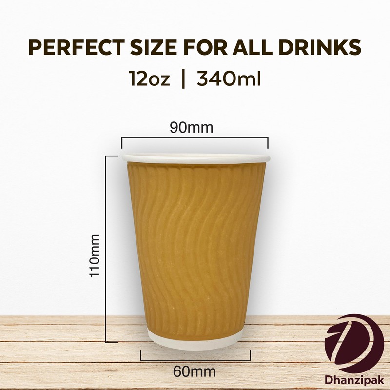 DHANZIPAK 100 x Premium Kraft 12 Ounce (12oz) Ripple 3