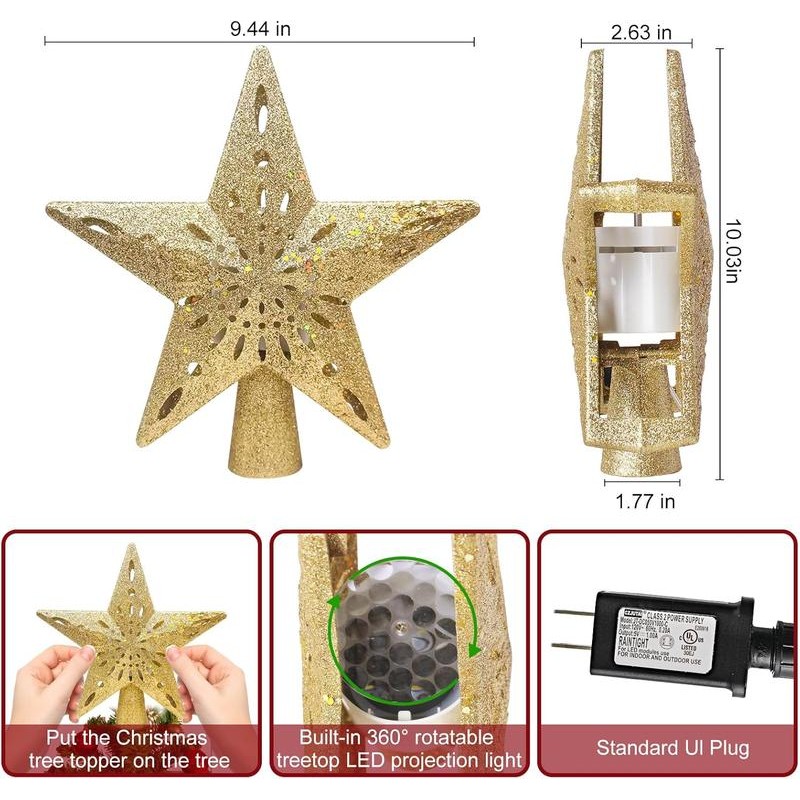 Christmas Tree Topper Star Lighted with 6 Projection Modes Projector