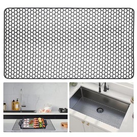 Sink Protectors for Kitchen Sink - 28.34" x 15.74" Silicone Sink Mat - Can DIY Drain Holes - Non-slip Heat Resistant Liner for Bottom of Farmhouse Porcelain Stainless Steel（Grey)