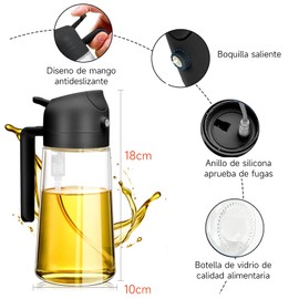 JDF3CISH Botella Dispensadora de Aceite para La Cocina, 470ml Dispensador y Pulverizador de Aceite 2 en 1,Atomizador Aceite de Vidrio, Pulverizador de Aceite para Cocina, Ensalada, Asar, Freír (Negro)