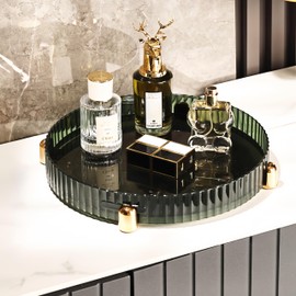 Makeup Perfume Organizer, 360 Rotating Vanity Tray, Cosmetic Skincare Organizer for Bathroom, Green