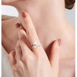 KristLand Opal Ring Sterling Silver Adjustable Open Ring with Cubic Zirconia Silver Women Ring Holiday Jewelry Gift for Ladies Girls