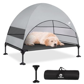 Elevated Dog Bed with 2024 Newest Canopy, Raised Outdoor Dog Bed with Powerful Anti-Slip Feet, Portable Pet Bed Cot with Larger Shade, Raised Large Dogs Cooling Bed for Camping, Indoor & Outdoor