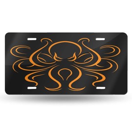 FeHuew Tribal Orange Octopus License Plate Front Car Decorative Novelty Auto Plate Car Tag Vanity Gift Metal Aluminum Plate for Women/Man 12x6 inch Wall Decor