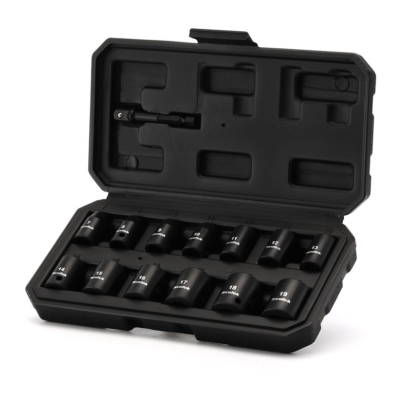 TecoTek 14 Pieces 3/8-Inch Drive Impact Socket Set, 12-Point, Metric,