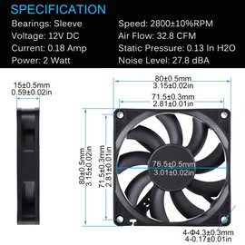 GDSTIME 8cm 80mm X 80mm X 15mm 12v Brushless Dc Cooling Fan