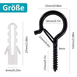 THETAG Hook Screws Screw Hooks, Pack of 16 Screw-In Hooks, Ceiling Hooks, Screw Hooks, 4 mm x 55 mm Hanger Screw Hooks Ceiling Hooks (Black)