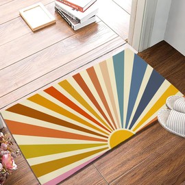 SPUNKER Colorful Boho Sun Door Mat, 17 x 30 Inch Sunshine Rainbow Welcome Doormat Decorative Home Floor Mat, Non Slip Back and Strong Water Absorption for Indoor Entrance Decor
