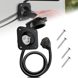 MNJ Motor 15 Amp AC Port Plug, 125V Power Inlet for NEMA 5-15 Plug RV Shore Male Receptacle with Waterproof Cover 18'' Extension Cord for RV Truck Boat Generator