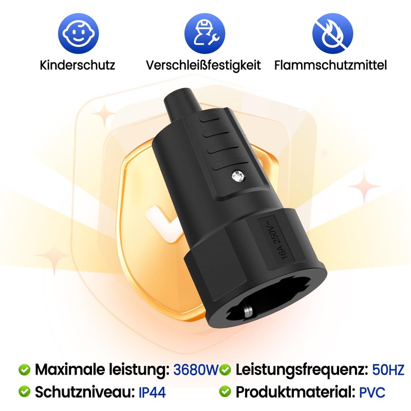 Oblinple Schuko Coupling 250 V 16 A, Plug Coupling with