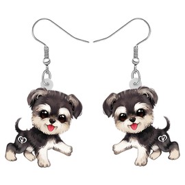 BONSNY Acrylic Dangling Novelty Fun Adorable Cute Dog Breeds Pets Earrings Hypoallergenic Designer Jewelry Gifts For Women Girls Kids (Schnauzer)