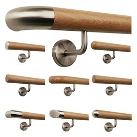 Oak Railing Handrail Set Kit with Angled Holder Various End Pieces, Length 30-500 cm from One Piece
