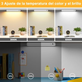 Barra de Luces LED Bajo Armario para Cocina, Lámpara LED Recargable 3600 mAh con Función de Temporizador, Luz Magnética Regulable Bajo con 3 Temperaturas de Color, 2 Paquetes