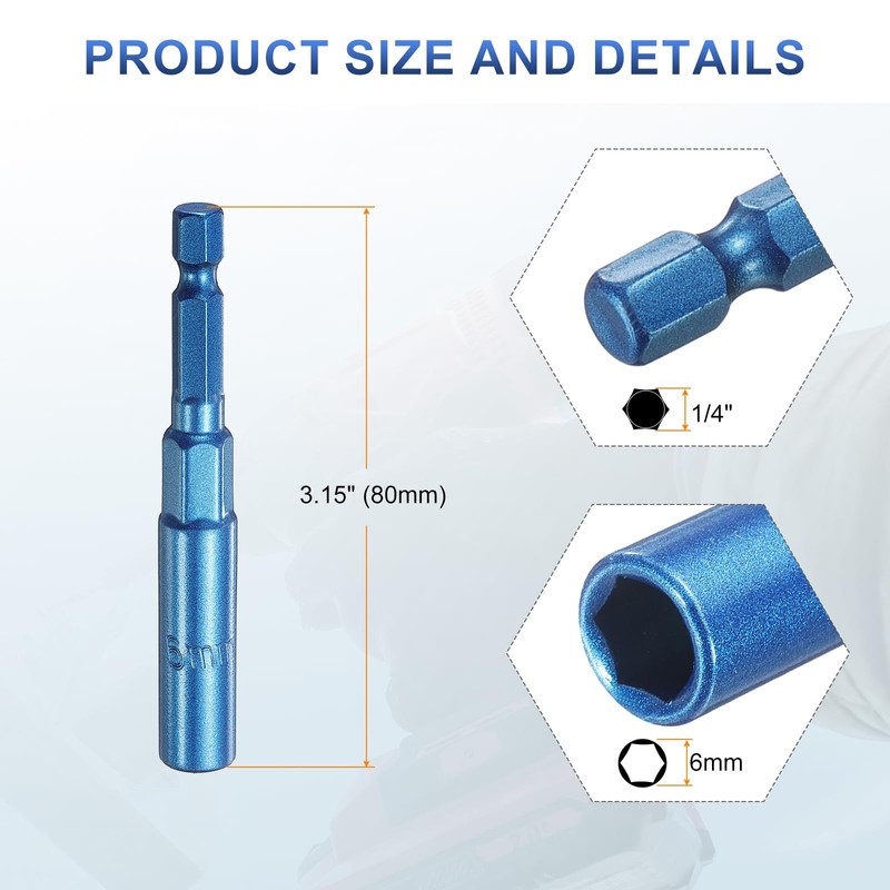 sourcing map 2pcs Nut Driver 6mm Hex Drive Socket CR-V