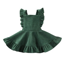 Karuedoo Baby Girls Velvet Suspender Skirt Infant Toddler Ruffled Casual Strap Sundress Summer Outfit Clothes (12-24M, Green 2(Velvet))
