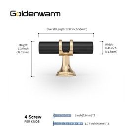 goldenwarm 5 Pack Black and Gold Cabinet Knobs Black Cabinet Handles Brushed Gold Drawer Knobs Brushed Brass Drawer Pull Handles Kitchen Dresser Hardware for Bedroom Cupboard