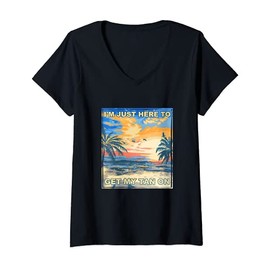 Womens Here to Get My Tan On Tanning Beach Bum Basking Sea Lover V-Neck T-Shirt
