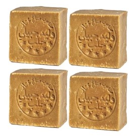 IchbinPUR Original Aleppo Soap Pack of 4 (4 x 160 g), 95% Olive Oil, 5% Laurel Oil, Traditional Recipe, Hair Soap, Shower Soap, Hand Soap, Natural Soap, Savon d'Alep, Plastic-Free