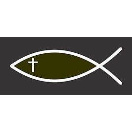 Fish Symbol with Cross- Die Cut Vinyl Window Decal/Sticker for Car/Truck 6"x2"