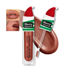 MIESCHER Creative Cartoon Christmas Lip Glaze Shimmer Balm, Waterproof & Smoothing Pearlescent Soft Lip Balm Lip Makeup, Lip Moisturizer Gloss for Christmas Stocking Gift Holiday Goodie Stuffers, 06