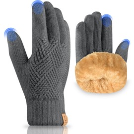UKNOWISA Winter Gloves Women's Fleece Lining Touchscreen Thermal Gloves Knitted Gloves Wool Gloves for Men and Women, gray