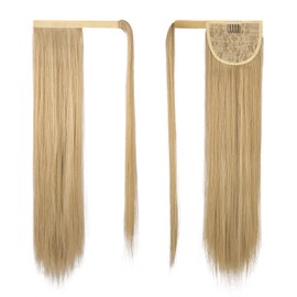 BARSDAR Straight Ponytail Extension - 26 Inch Long Straight Wrap Around Ponytail for Women Clip in Ponytail Hair Extensions Synthetic Blonde Pony Tails Hairpieces Daily - Strawberry Blonde Mixed