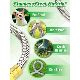 Male to Female Leader Hose for Hoses Reel - 5ft Leakproof Kink Free Short Garden Hose, Heavy Duty 304 Stainless Steel Flexible Water Pipe for Outdoor Garden Watering Car Pet Cleaning