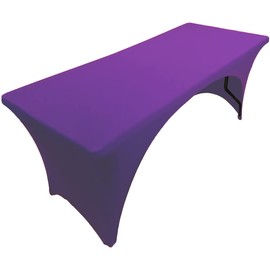 Gowinex 8 ft Purple Spandex Tablecloth Stretch Open Back Table Cover for Rectangular Fitted Folding Table