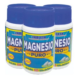 Kit 3 Suplemento Alimenticio Magnesio Puro  Pure Magnesium Supplement, 100 Tablets                                                                    