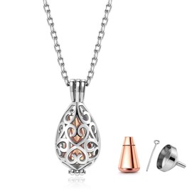JSDDE Memorial Urn Pendant Necklace Partone Pendant for Ashes Hair Nail Locket Pendant Memorial Charms Pendant Chain with Funnel Filling Kit, Stainless Steel