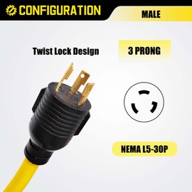 LAVANDINO 30 Amp 3 Prong Twist Lock to 110 Adapter Cord, Generator Locking Plug NEMA L5-30P to 3X 5-15R 5-20R Outlets