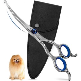 Doscpe Curved Dog Grooming Scissors 7.28 inches Round Tips Pet Grooming Shears for Dog Cat on Face Paw Hair Trimming Right Left Handed