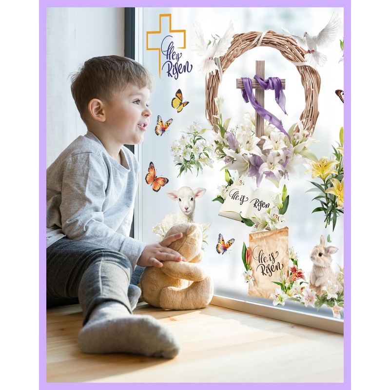 JMHACHY Easter Window Clings Decorations - 9 Sheets Easter Cross