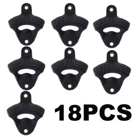 Jumiok 18 Packs Black Cast Iron Beer Bottle Opener Wall Mounted Bottle Cap Opener Iron Open Here Bulk