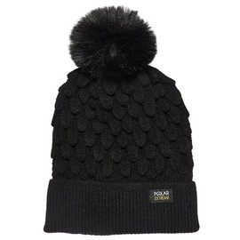 Polar Extreme Heat Women's Sherpa-Lined Beanie and Skull Cap, Scalloped Textured Cuffed Hat with Pom, Warm Winter Hat, One Size Fits Most - Black