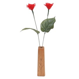 JustPaperRoses - Handmade Lace Rose Bouquet - 13th Anniversary - 2-Stem Ribbon Flowers with Oak Vase - 18" Tall Traditional Wedding Gift Idea for Husband, Wife, or Couples