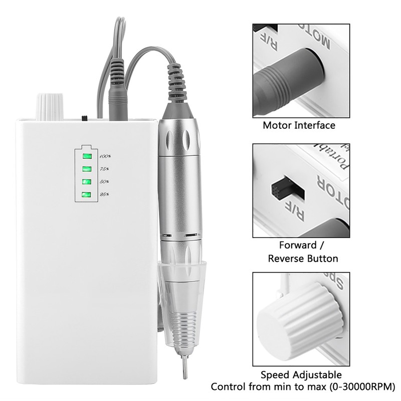 Portable Rechargeable Electric Nail Drill Machine 30000 RPM Cordless Manicure