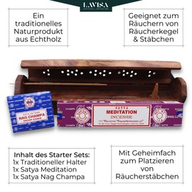 Incense Sticks Starter Set, Original Satya Incense Sticks Starter Pack, LAVISA Mix, Satya Incense Cones, Incense Holder (Incense Sticks Starter Pack)