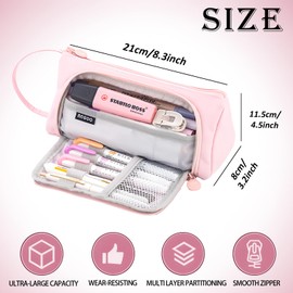 LHLZNB Large Capacity Cute Pencil case for Girls and Boys - Stylish, Aesthetic Pen Organizer with compartments, Perfect for School, Office, or Travel, Available in (Pink)