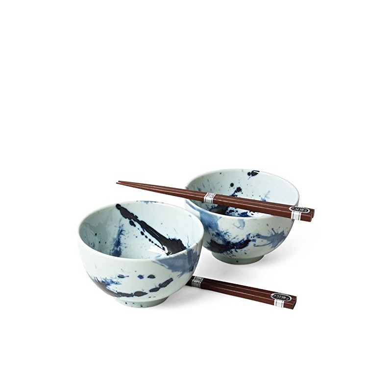 MIYA Blue Splash Sushi Plates for 2 - Modern Ceramic