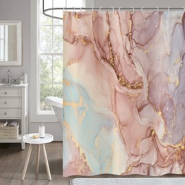 Pink Marble Shower Curtain 180x180, Hnmdmyi Purple Gold Glitter Shower Curtains Abstract Modern Luxury Watercolor Ink Art Bathroom Curtains Waterproof Polyester Fabric Washable Bath Curtain with Hooks