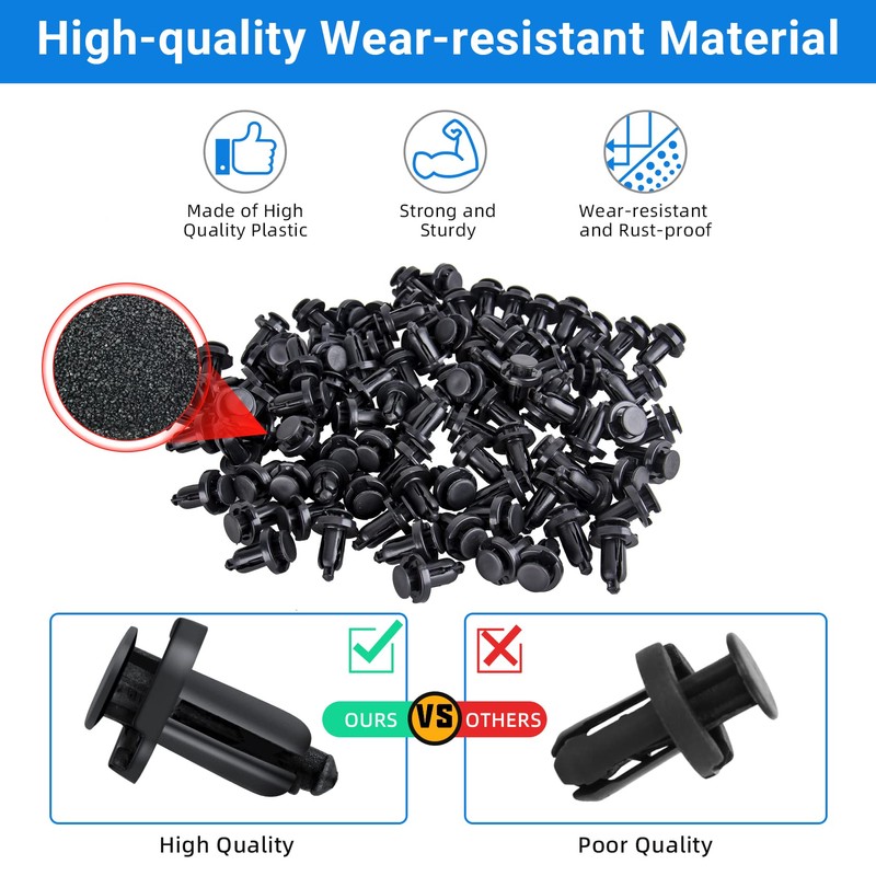 CarBole 100 pieces car mounting clips, 10 mm, universal door