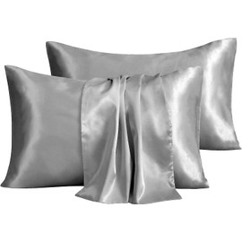 Satin Pillowcase, T Tersely 2 Pack 20"x 36" King Size Silk Satin Pillowcases for Hair and Skin Pillow Case with Envelope Closure,50x90cm (Silver Gray)