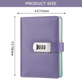 NectaRoy Lock Journal Lockable Refillable Diary, PU Leather Cover Writing Notebook Planner Organizer with Combination Lock, Travel Journal with Lock, Notepad with Pen Holder, Size 185x135mm