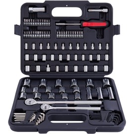 MECHMAX Socket Tool Set 1/2 , 3/8 and 1/4 inch Drive SAE & Metric Size, 120 Piece with Tool Box Storage for Home, Household, Garage, Car Trunk, Automotive, Mechanic and Bike Projects