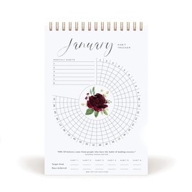 Bliss Collections Habit Tracker Calendar Notepad, Gold Spiral Bound Botanical Floral Journal to track progress and reach your goals - Undated 12 month Journal