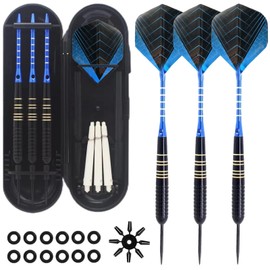 3 Pcs Blue Professional Darts,Darts 22g, Steel Darts with Aluminum Shafts And Darts Case, Can Be Used for Exercise as Well as Recreation