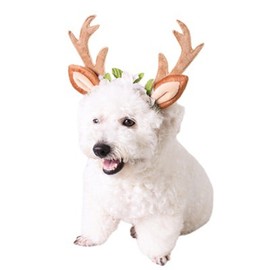 LERTREEUK Adjustable Christmas Pet Deer Antlers Headbands Dog Reindeer Head Band Elk Headwear Cosplay Costume for Cat Puppy Pet (Floral, M)