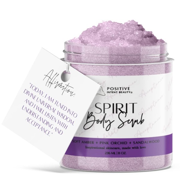 Positive Intent Beauty Spirit Body Scrub, Pink Orchid, Sandalwood, with Plant Botanicals and Vitamins, Exfoliating Scrub, Deep Cleansing, Scars, Stretch Marks, All Skin Types, Aromatherapy, 8oz